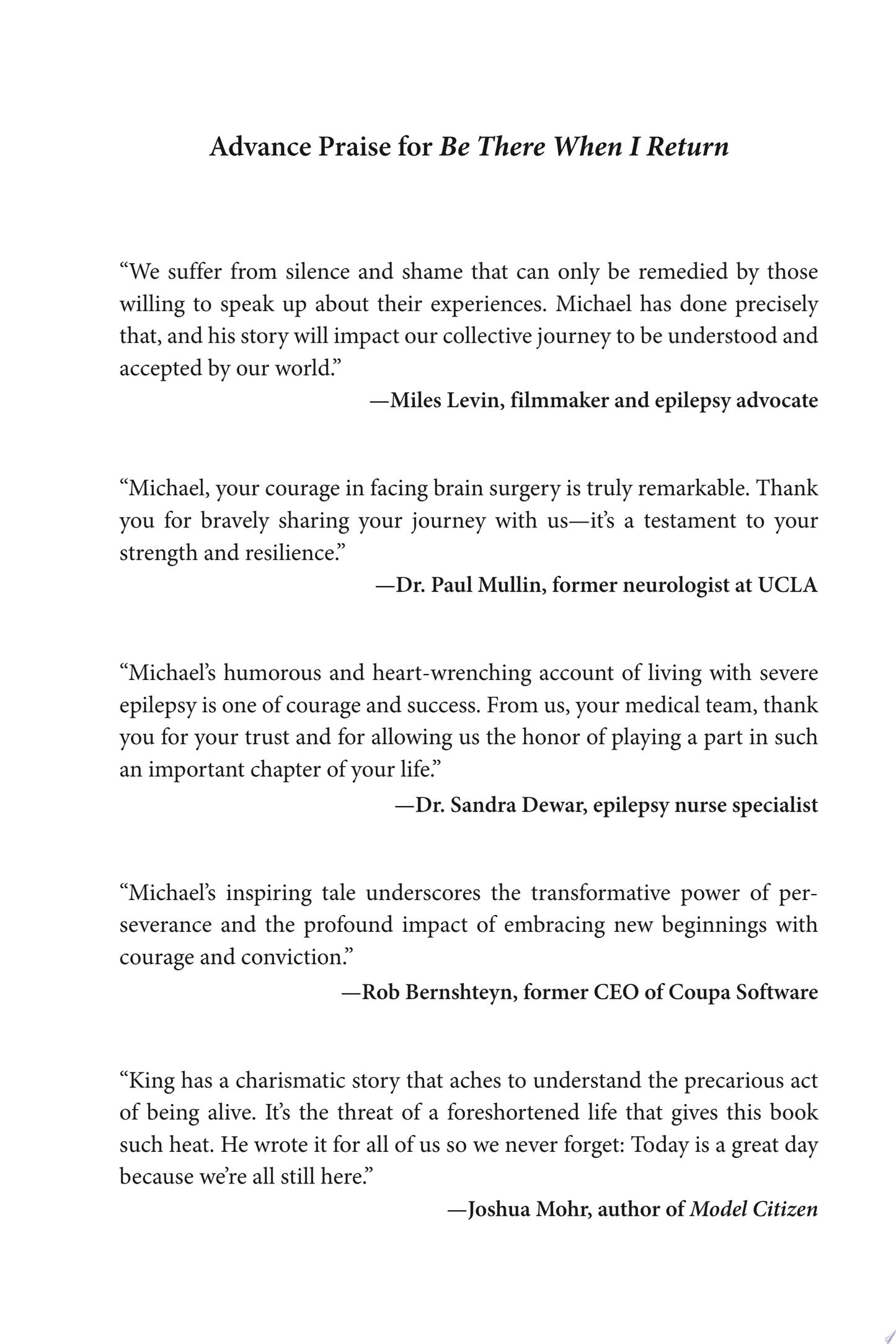 Be There When I Return: A Memoir of Epilepsy, Love, and Success